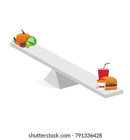 vegetable and fast food teeter art illustration