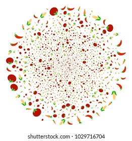 Vegetable festive spheric cluster. Object pattern organized from random vegetable design elements as burst globula. Vector illustration style is flat iconic symbols.