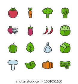 Vegetable in filled outline design icon set.Vector illustration