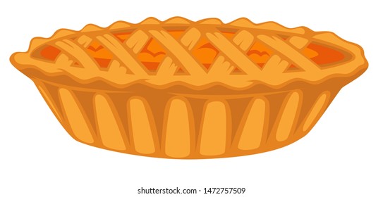 Vegetable filling pumpkin open top pie isolated dish vector bakery product or pastry culinary recipe squash as cooking ingredient cuisine meal, or dessert homemade food organic and healthy nutrition