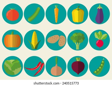 vegetable flat icon set. The image of vegetables symbol. Flat style. 