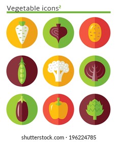 vegetable flat icons set in circles