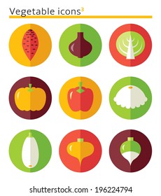 vegetable flat icons set in circles