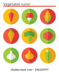 vegetable flat icons set in circles