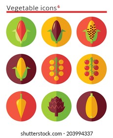 vegetable flat icons set in circles 