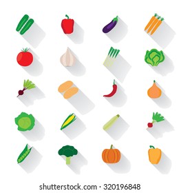 Vegetable flat icons with a shadow.