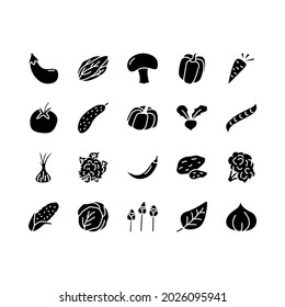 Vegetable flat line icons set. Salad ingredient, organic nutrition - tomato, cauliflower, salad, pepper, potato, corn, mushroom, broccoli. Simple flat vector illustration for web site or mobile app.