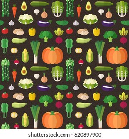 Vegetable flat style big vector seamless pattern. Wrapping paper design.