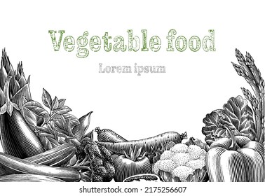 Vegetable food hand drawing engraving style clip art