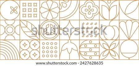 Vegetable food in modern line geometric pattern or mosaic tile, vector background. Vegetables pattern in thin line geometry with tomato, pumpkin and eggplant with zucchini in geometric outline tile