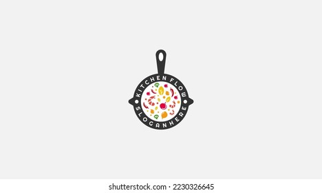 Vegetable food on pan in circle logo design vector illustration