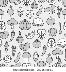 Vegetable food seamless pattern icon set bundle simple modern minimalist line shape clean flat isolated collection background wallpaper backdrop
