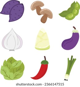 Vegetable Food Vector Collection include carrot, onion, corn, mushroom, beans, pepper, potato, cucumber, tomato, radish