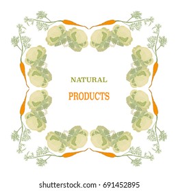Vegetable Frame with Cabbage and Carrot . Natural food.