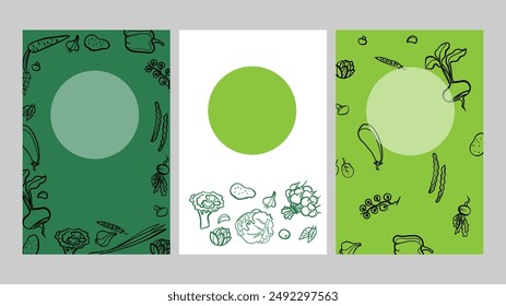 Vegetable frame collection, vertical banners or posters for farmers market 