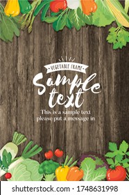 Vegetable frame on wood texture background