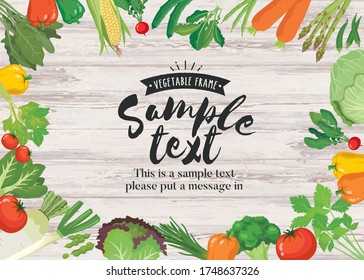 Vegetable frame on wood texture background