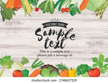 Vegetable frame on wood texture background