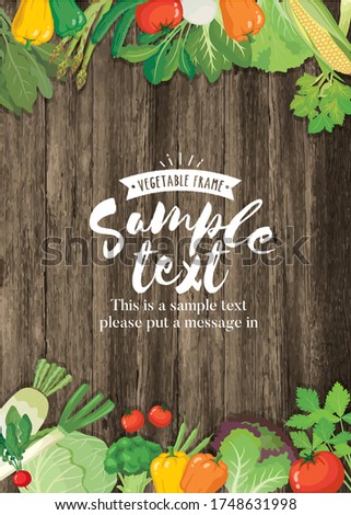 Vegetable frame on wood texture background