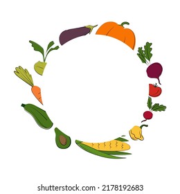 Vegetable frame set. Vector flat illustration. Vegetarian concept