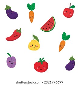 Vegetable and fruit cute character mascot vector design.