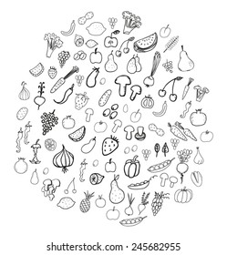 Vegetable and fruit doodles
