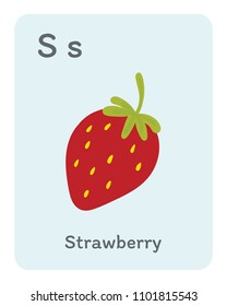 Vegetable and fruit english alphabet. S lette. Strawberry vector