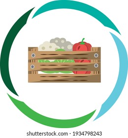 vegetable or fruit foods, basket with spinach or chard, broccoli and paprika. white background vector image