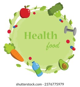 Vegetable and fruit for health Frame around template flat vector design