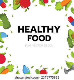 Vegetable y fruta para la salud Modelo de cuadro de diseño vectorial plano