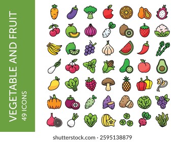 Vegetable and Fruit icon pack. Set icon design
