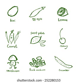 Vegetable and fruit illustrations / Hand drawn food ingredients - vector