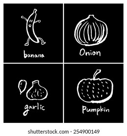 Vegetable and fruit illustrations / Hand drawn food ingredients - vector
