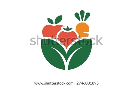 Vegetable and fruit logo with leaves on white background
