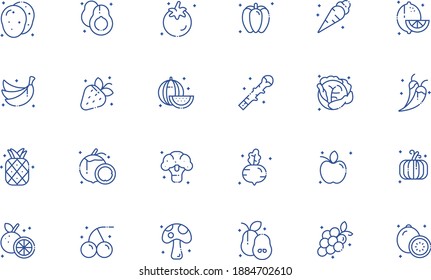 Vegetable and fruit Outline Icon Pack - All elements on this template are editable with vector software