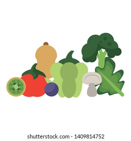 vegetable and fruit pepper brocoli tomato kiwi blueberries icon cartoon vector illustration graphic design