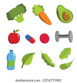 Vegetable and fruit set for health flat vector design