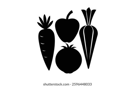 Vegetable Fruit Silhouettes Grouped Icon