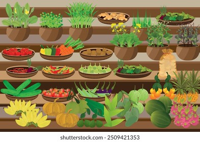 Vegetable and fruit stall vector design
