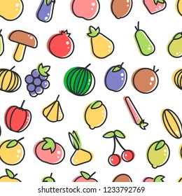 Vegetable and fruits organic food seamless pattern isolated on white vector.