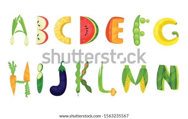 Vegetable Fruits Vector Alphabet Letters Isolated Stock Vector (Royalty ...