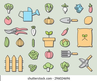 Vegetable garden and  Gardening equipment ,vector icon