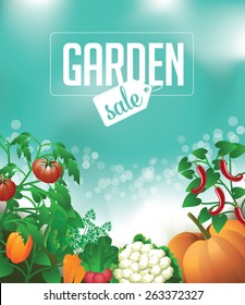 Vegetable garden sale background EPS 10 vector royalty free stock illustration for greeting card, ad, promotion, poster, flier, blog, article, social media, marketing