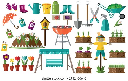 Vegetable garden sticker icons set. Vector illustration. 