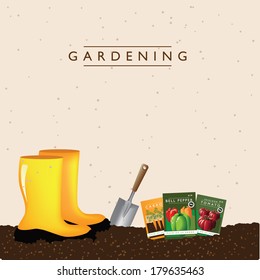 Vegetable gardening boots background EPS 10 vector, grouped for easy editing. No open shapes or paths.