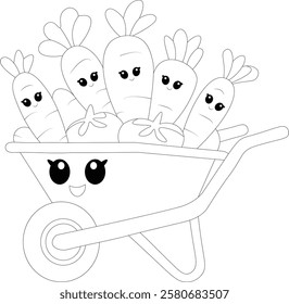 Vegetable Gardening Hand Draw Kawaii Coloring Page