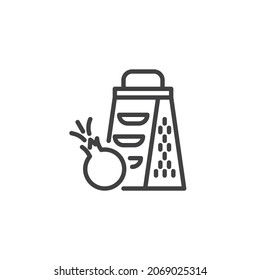 Vegetable grater line icon. linear style sign for mobile concept and web design. Onion grater outline vector icon. Symbol, logo illustration. Vector graphics