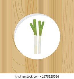 vegetable - green onion & wood frame