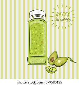 Vegetable green smoothie.  Hand drawn illustration.
