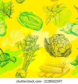 Vegetable Grunge seamless pattern. Watercolour technigue.